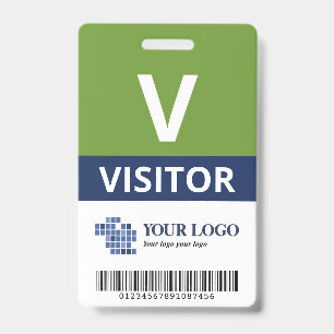 Green Navy Add Your Logo & Bar Code Visitor Badge