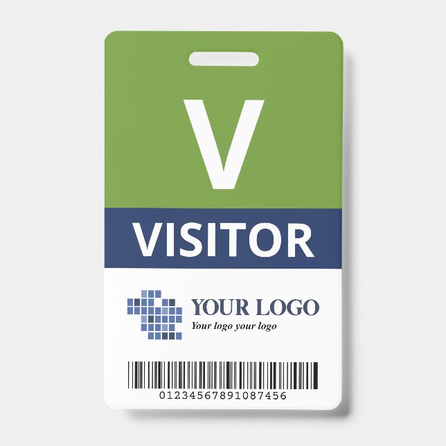 Green Navy Add Your Logo & Bar Code Visitor Badge (Front)