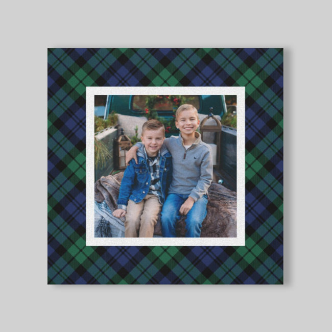 Green Navy Black Watch Plaid Christmas Photo Canvas Print