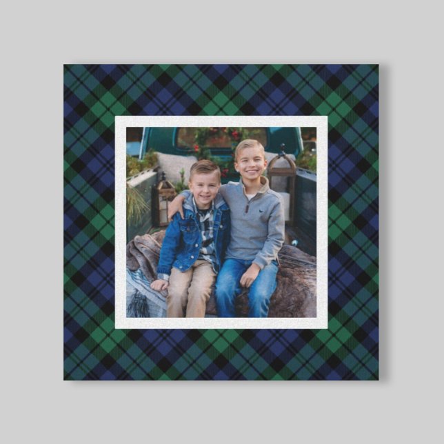 Green Navy Black Watch Plaid Christmas Photo Canvas Print (Creator Uploaded)