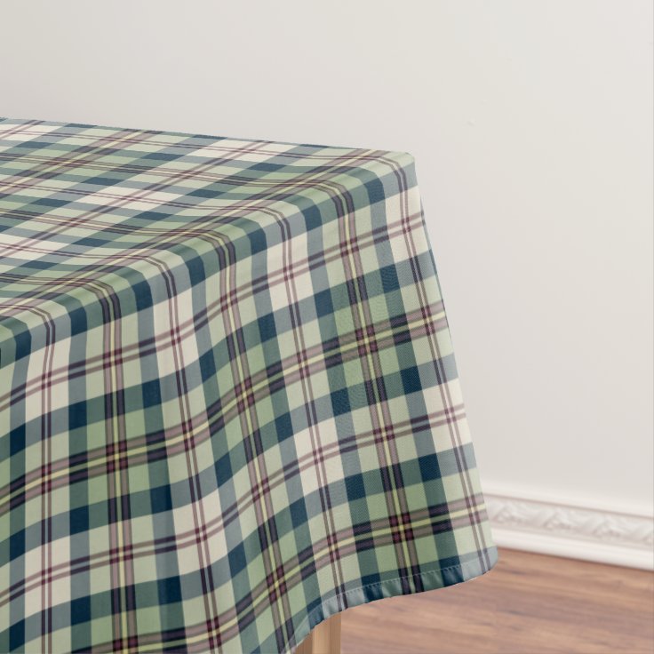 Green, Navy Blue and Cream Plaid Tablecloth Zazzle
