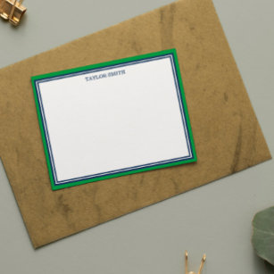 Green & Navy Blue Borders Add Your Name Note Card