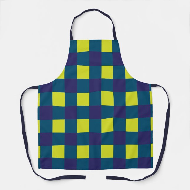 Green Navy Blue Checkerboard Apron (Front)
