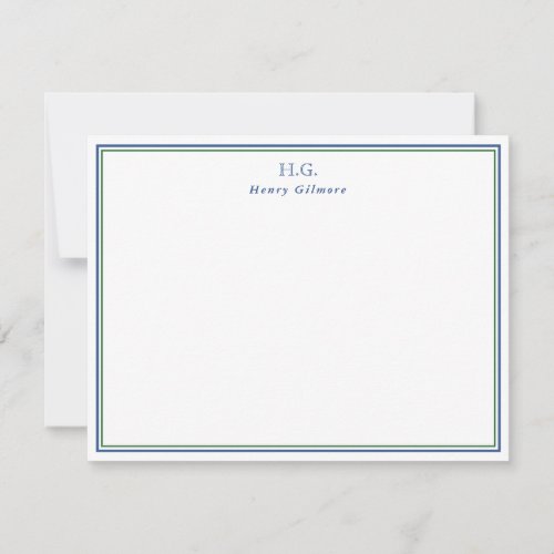 Green Navy Blue Monogrammed Note Card