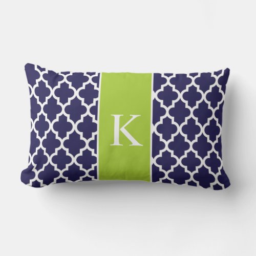 Green Navy Blue Moroccan Custom Monogram Lumbar Pillow