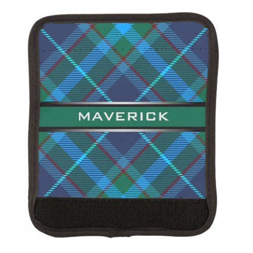 Green  Navy Blue Plaid Pattern Name Modern Manly  Luggage Handle Wrap