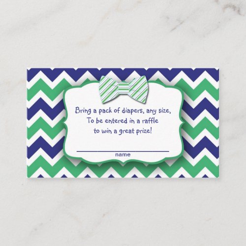 Green Navy Bow Tie Diaper Raffle Tickets game Enclosure Card