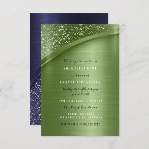 Green Navy Bridal Shower Birthday Sweet 16th Invitation