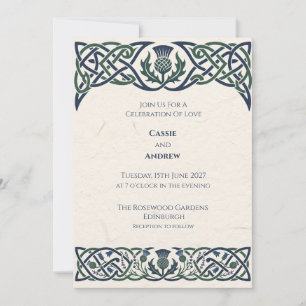 Green Navy Celtic Thistle Wedding Invitation