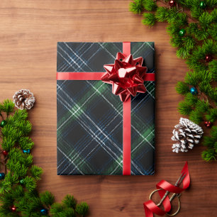 Green Navy Deep Forest Pine Plaid Pattern Wrapping Paper
