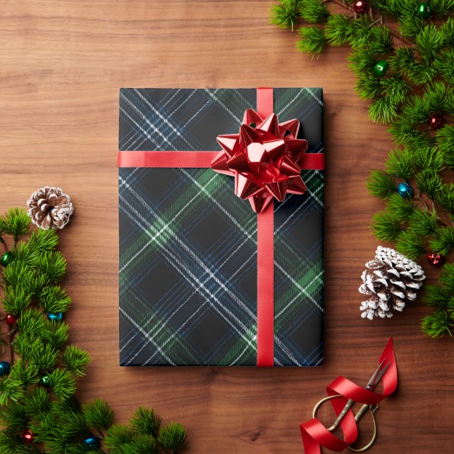 Green Navy Deep Forest Pine Plaid Pattern Wrapping Paper (Holiday Gift)