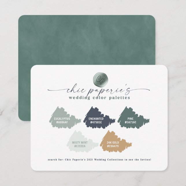 Green Navy Gold Summer Wedding Color Palette Card (Front/Back)