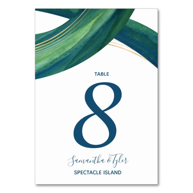Green Navy Organic Paint Brush Stroke Table Number (Back)
