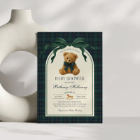 Green Navy Plaid Polo Teddy Bear Baby Shower
