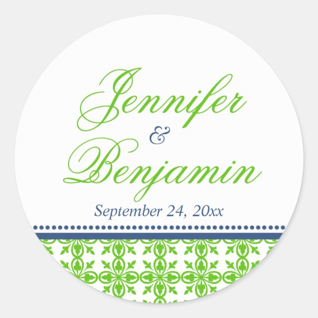 Green navy preppy custom name wedding favor label (Front)