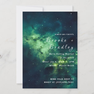 Green Nebula Ocean Wedding Invitation