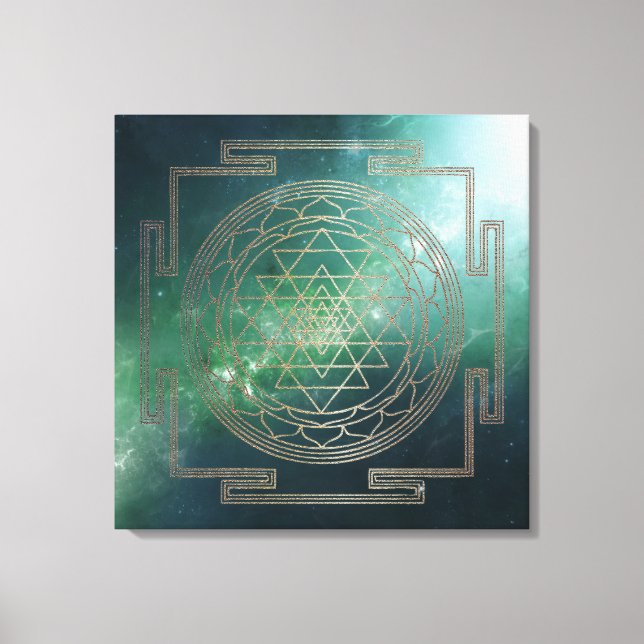 Green Nebula Sri Yantra - Wrapped Canvas Print (Front)