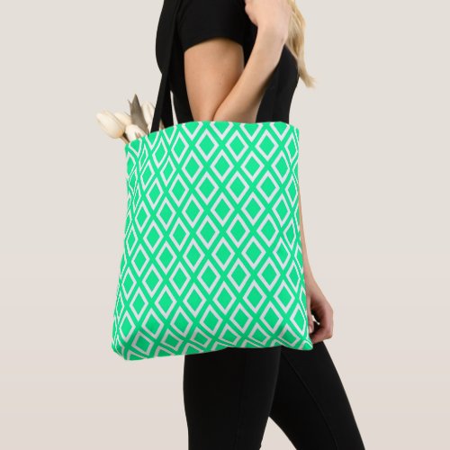 Green neo mint diamond pattern geometric tote bag