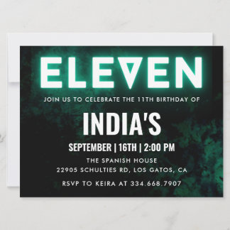 Green Neon 11th birthday Invitation