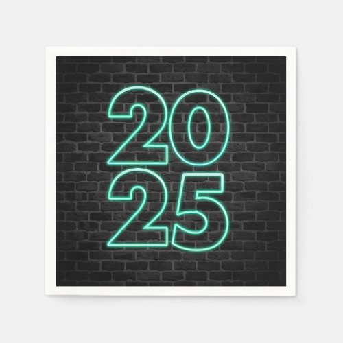 Green Neon 2025 Sign On Brick Napkins