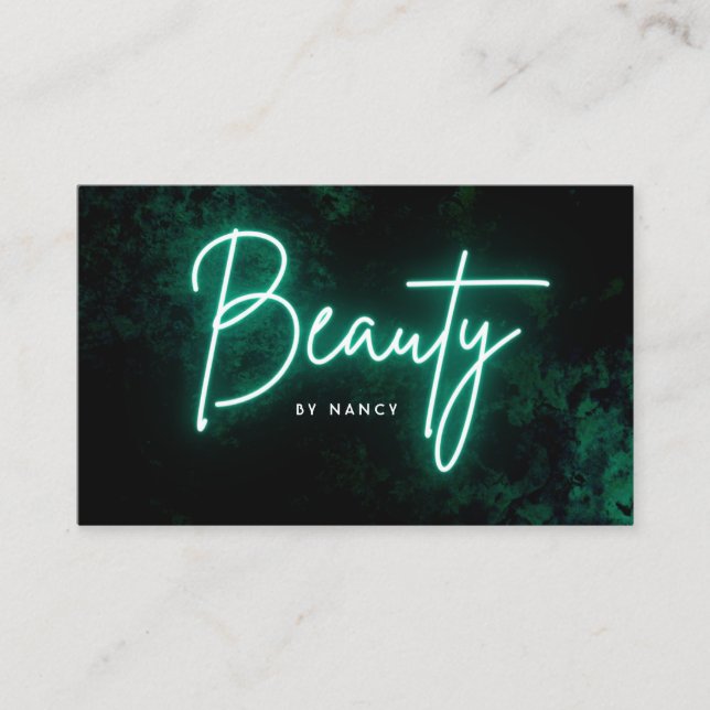 Green Neon Beauty Salon Business Card (Front)
