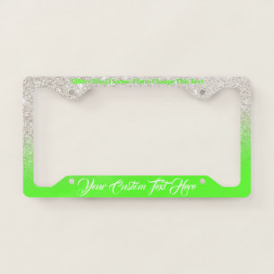 Green Neon Beige Lady printed sparkle effect Bling License Plate Frame
