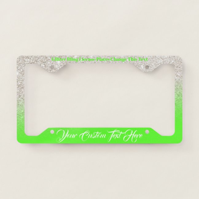 Green Neon Beige Lady printed sparkle effect Bling License Plate Frame