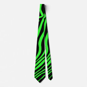 Green neon color zebra pattern neck tie