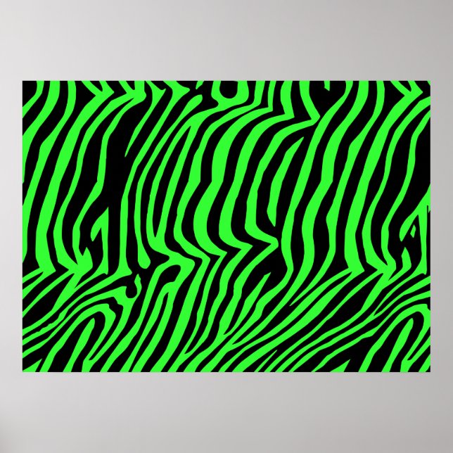 Green neon color zebra pattern poster (Front)