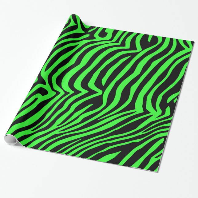 Green neon color zebra pattern wrapping paper (Unrolled)