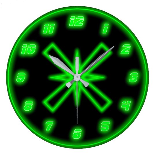 Green Neon (effect) Large Clock 