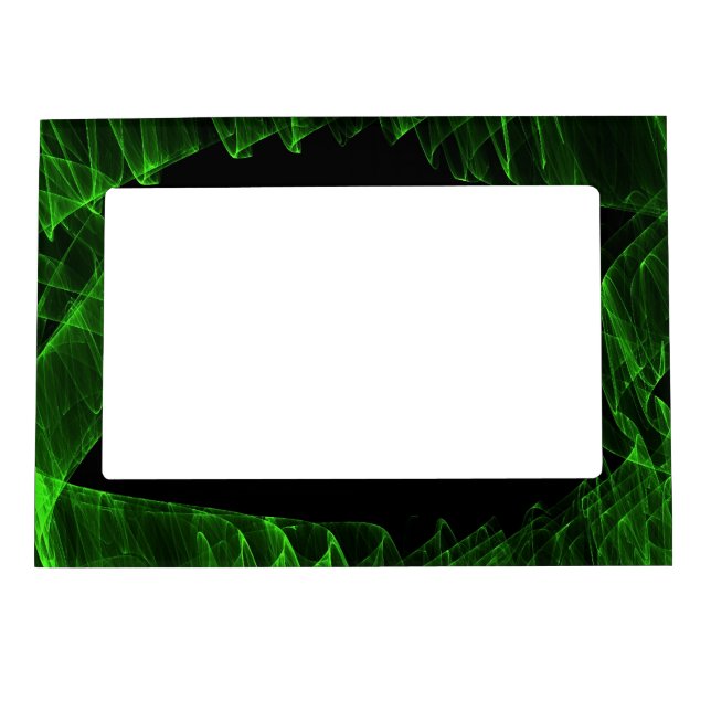 Green neon flame on black magnetic picture frame (Front)