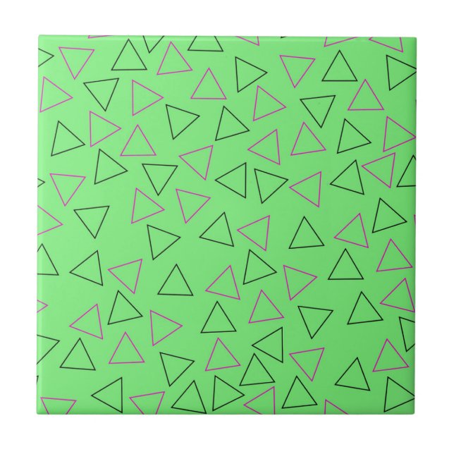 Green Neon Geometric Triangle Pattern Ceramic Tile (Front)