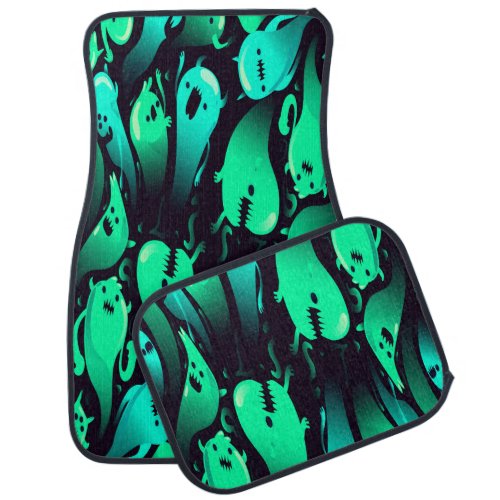 Green Neon Ghost Pattern Car Floor Mat