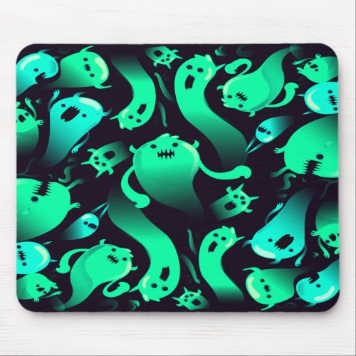 Green Neon Ghost Pattern Mouse Pad