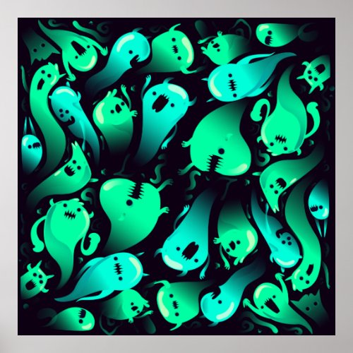Green Neon Ghost Pattern Poster