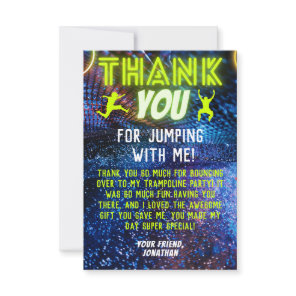 Green Neon Glow Boys Trampoline Birthday Party Thank You Card