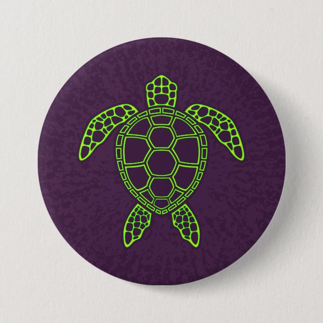 Green Neon Lava Sea Turtle Design Button (Front)