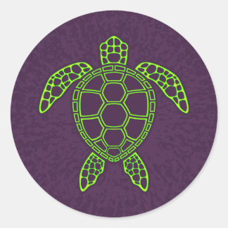 Green Neon Lava Sea Turtle Design Classic Round Sticker