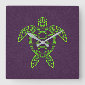Green Neon Lava Sea Turtle Design Square Wall Clock