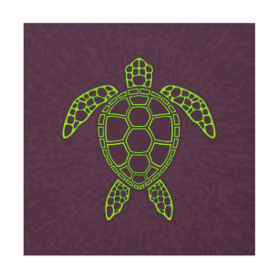 Green Neon Lava Sea Turtle Design Wood Wall Art