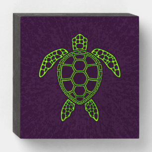 Green Neon Lava Sea Turtle Design Wooden Box Sign