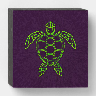 Green Neon Lava Sea Turtle Design Wooden Box Sign