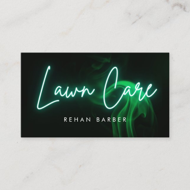 Green Neon Lawncare & Grass Cutting Business Card (Front)
