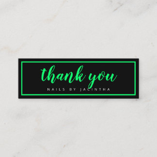 Green Neon Modern Nail Technician Salon Loyalty Mini Business Card