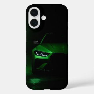 Green Neon Power: Luxury Sports Car in Glowing Fog iPhone 16 Case
