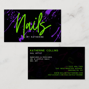 Green Neon Purple Nails Nail Salon Business Card