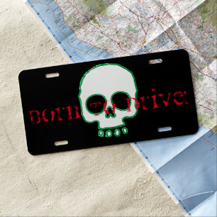 Green Neon Skull Add Message License Plate