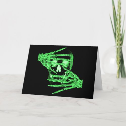 Green neon skull skeleton card