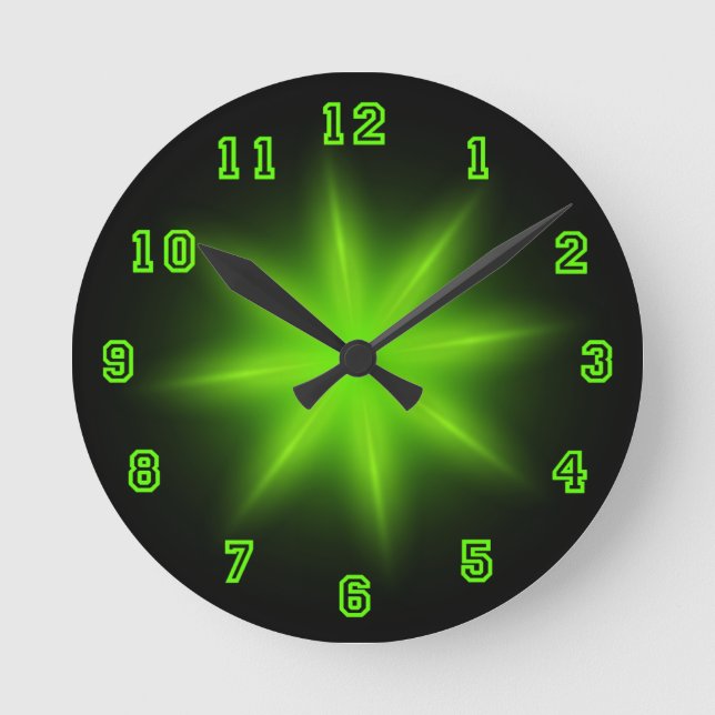 Green Neon Star 8" Round Clock (Front)